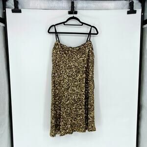 Women's Gold Sequin Adjustable Strap Mini Dress - Plus 24W (3X) - Party - NYE